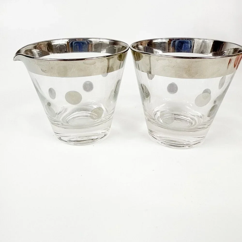 Vintage Dorothy Thorpe Silver Polka Dot Sugar & Creamer Set